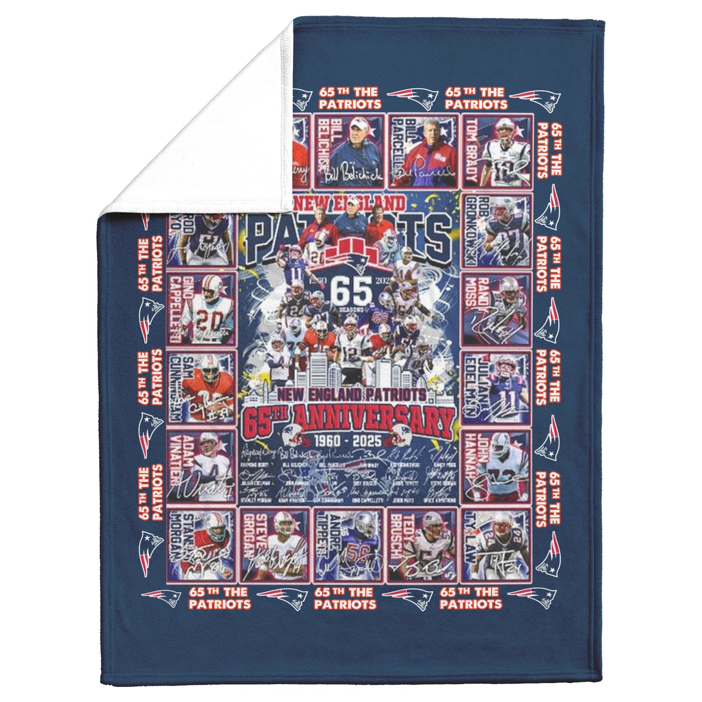 New England Patriots 65 Years Of Memories 1960-2025 Mink Touch Fleece Blanket_50_60