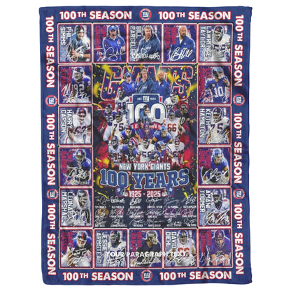 New York Giants 100 Years Of Memories 1925-2025 Fleece Blanket 60 x 80 30 x 40