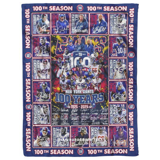 New York Giants 100 Years Of Memories 1925-2025 Fleece Blanket 60 x 80 30 x 40