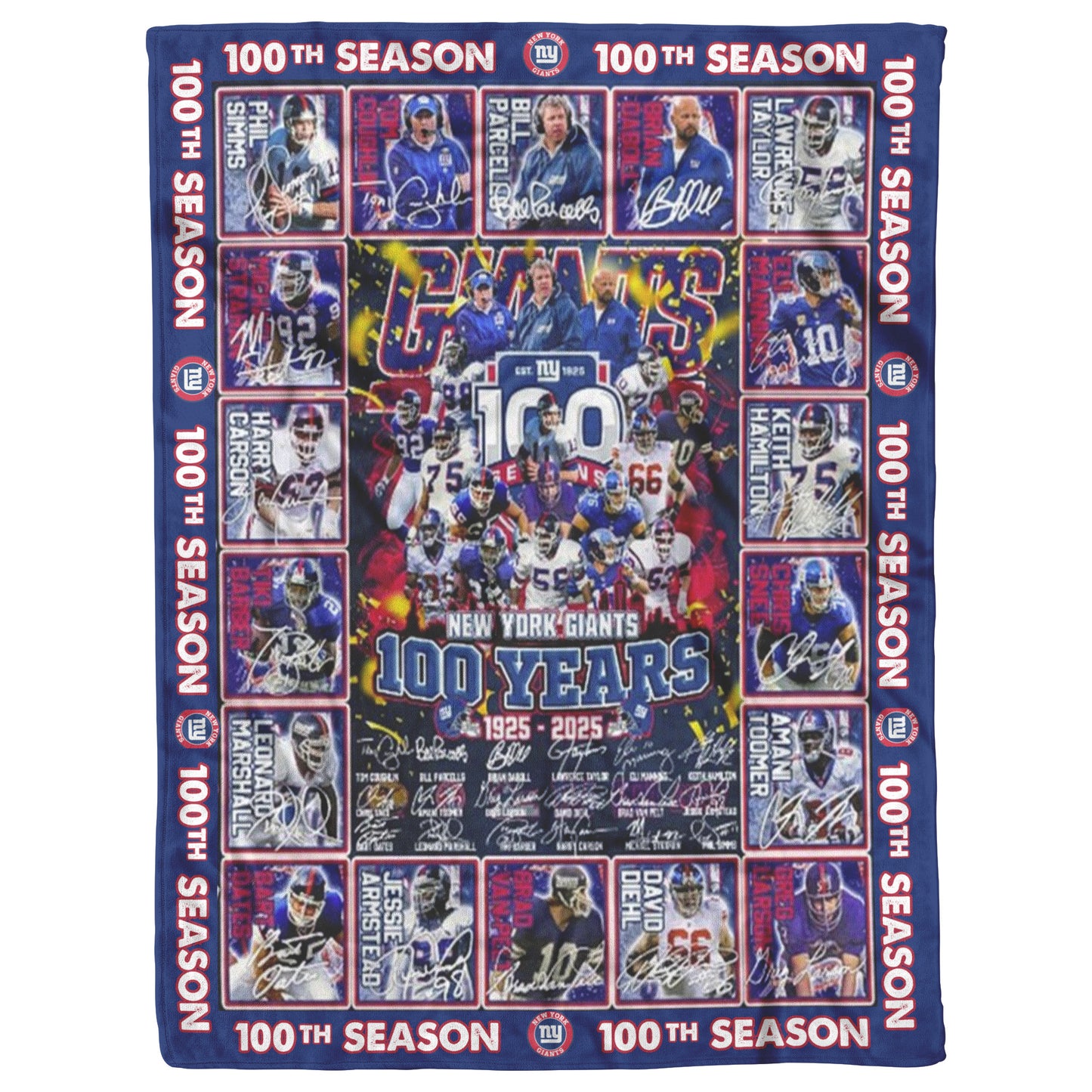 New York Giants 100 Years Of Memories 1925-2025 Mink Touch Plush Fleece Blanket_60_80