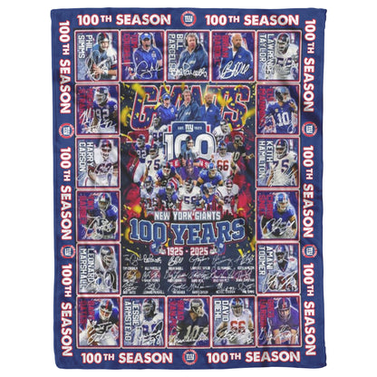 New York Giants 100 Years Of Memories 1925-2025 Mink Touch Plush Fleece Blanket_60_80