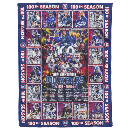 New York Giants 100 Years Of Memories 1925-2025 Mink Touch Plush Fleece Blanket_60_80