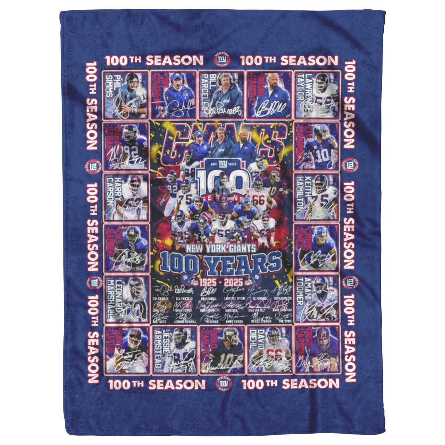 New York Giants 100 Years Of Memories 1925-2025 Mink Touch Plush Fleece Blanket_50_60