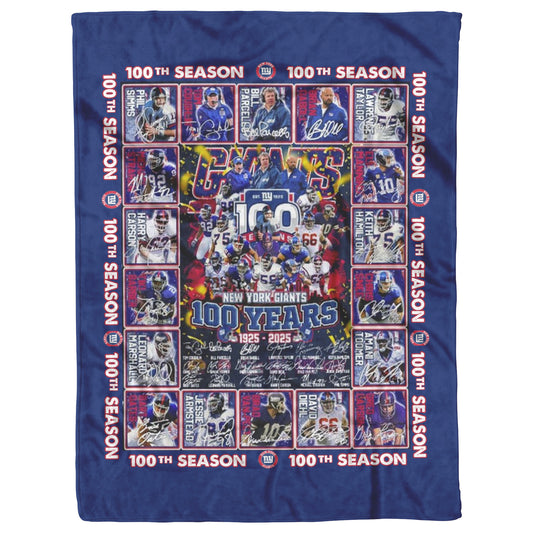 New York Giants 100 Years Of Memories 1925-2025 Mink Touch Plush Fleece Blanket_50_60