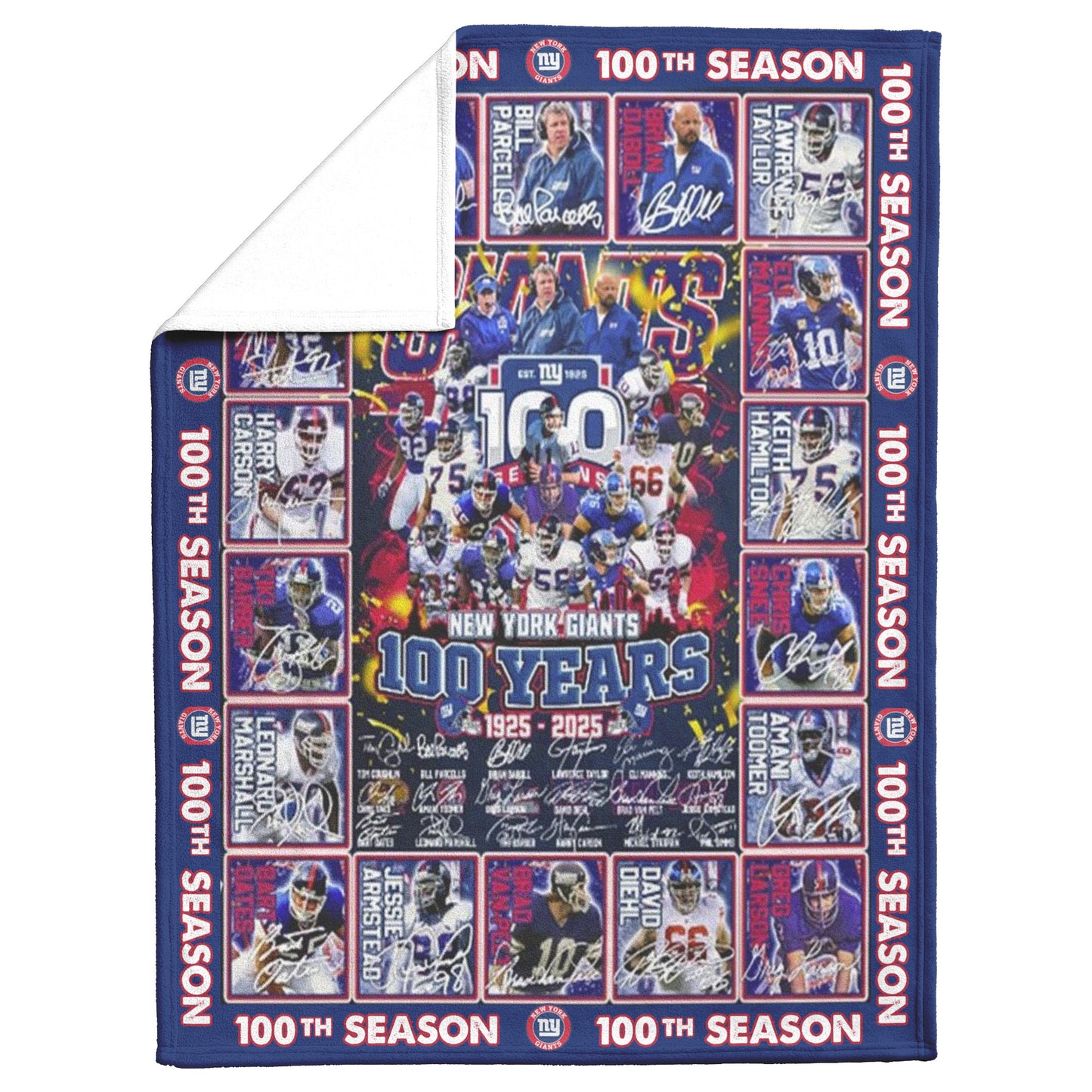 New York Giants 100 Years Of Memories 1925-2025 Mink Touch Plush Fleece Blanket_60_80