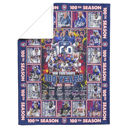 New York Giants 100 Years Of Memories 1925-2025 Mink Touch Plush Fleece Blanket_60_80