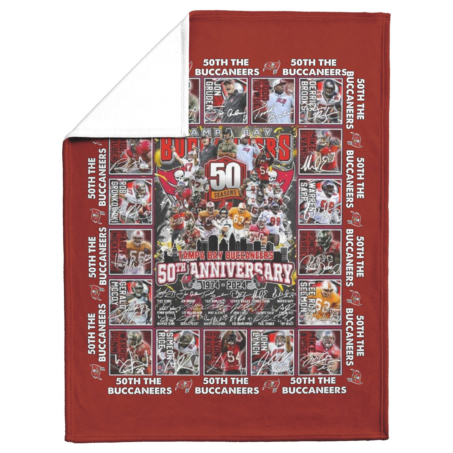 Tampa Bay Buccaneers 1974-2024 50th Anniversary Mink Touch Plush Fleece Blanket 50 x 60