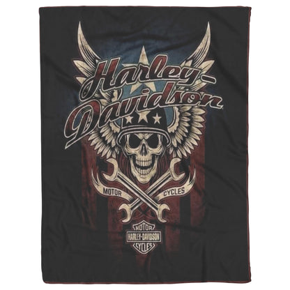VTG Rustic Harley Davidson Blanket Gift for Bikers Velveteen Plush Fleece Blanket