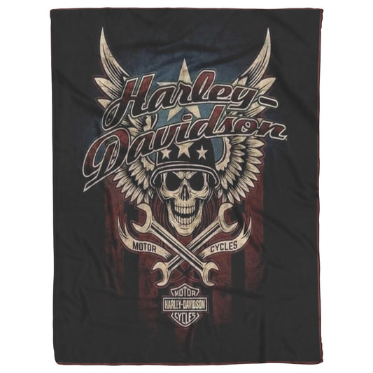 VTG Rustic Harley Davidson Blanket Gift for Bikers Velveteen Plush Fleece Blanket