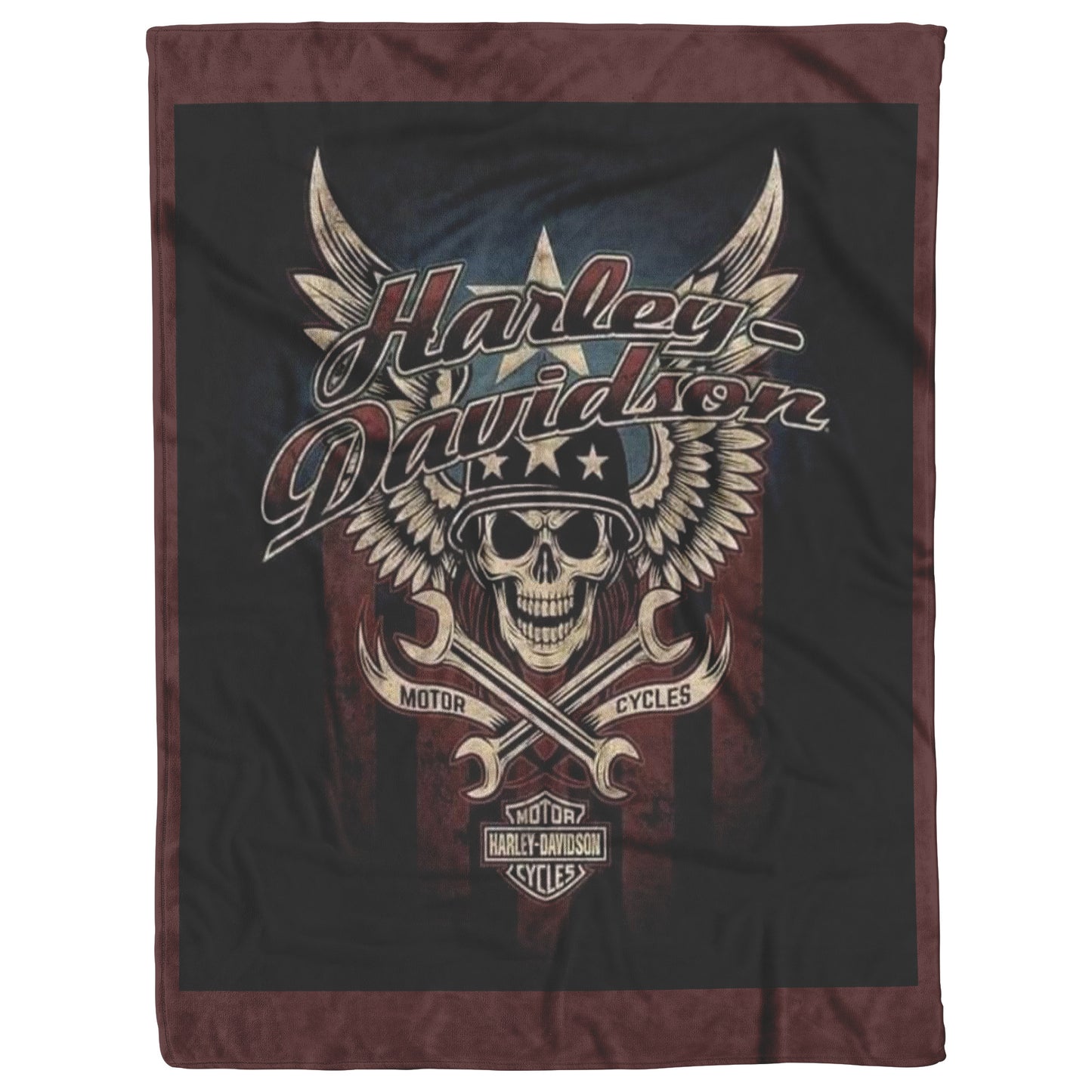 VTG Rustic Harley Davidson Blanket Gift for Bikers Velveteen Plush Fleece Blanket 50 x 60