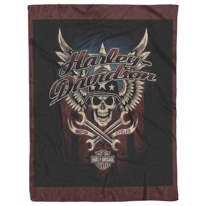 VTG Rustic Harley Davidson Blanket Gift for Bikers Velveteen Plush Fleece Blanket 50 x 60