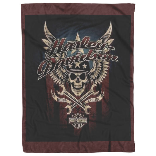 VTG Rustic Harley Davidson Blanket Gift for Bikers Velveteen Plush Fleece Blanket 50 x 60