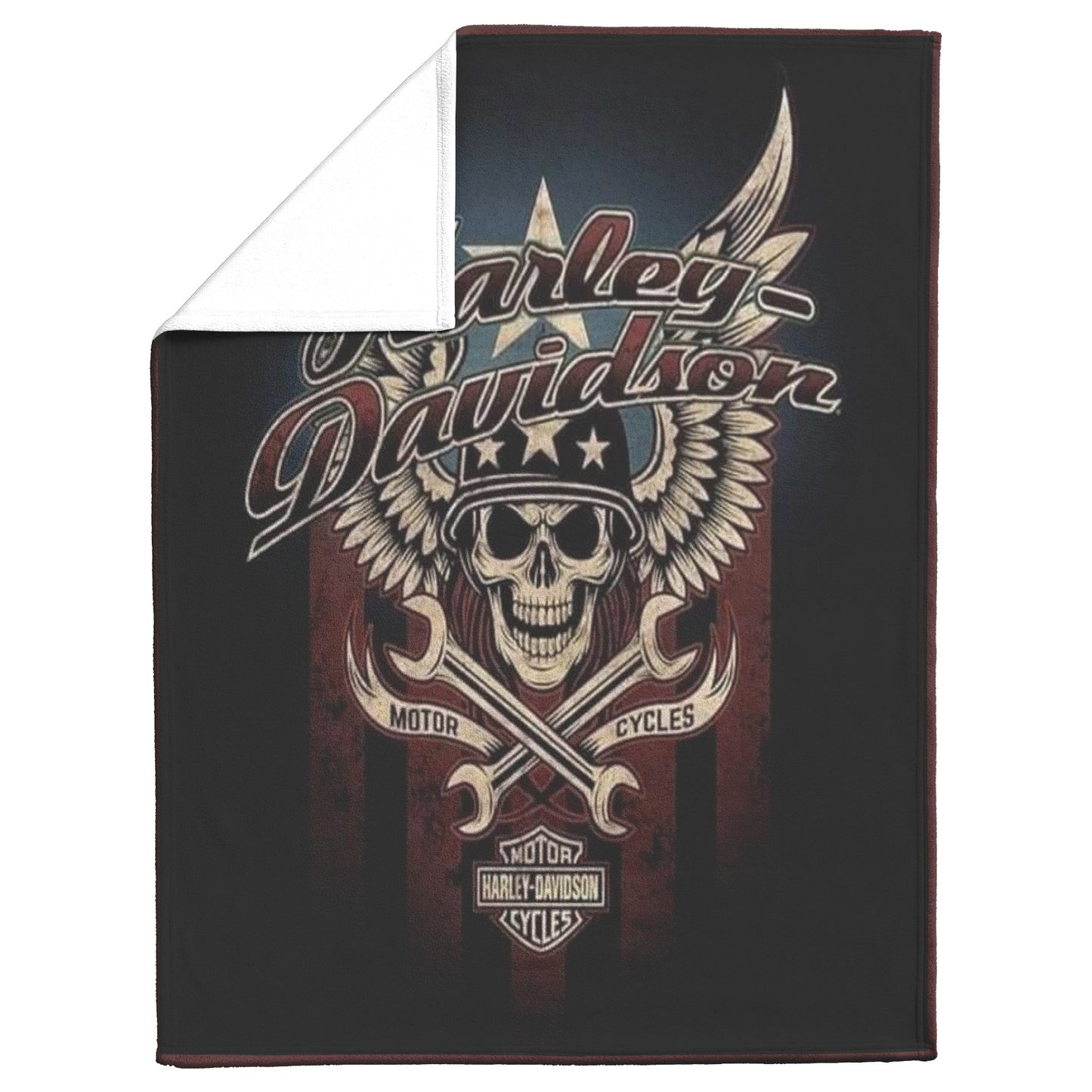 VTG Rustic Harley Davidson Blanket Gift for Bikers Velveteen Plush Fleece Blanket