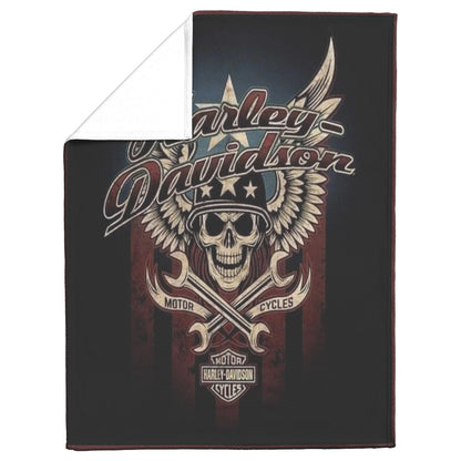 VTG Rustic Harley Davidson Blanket Gift for Bikers Velveteen Plush Fleece Blanket