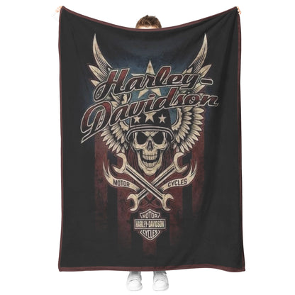 VTG Rustic Harley Davidson Blanket Gift for Bikers Velveteen Plush Fleece Blanket