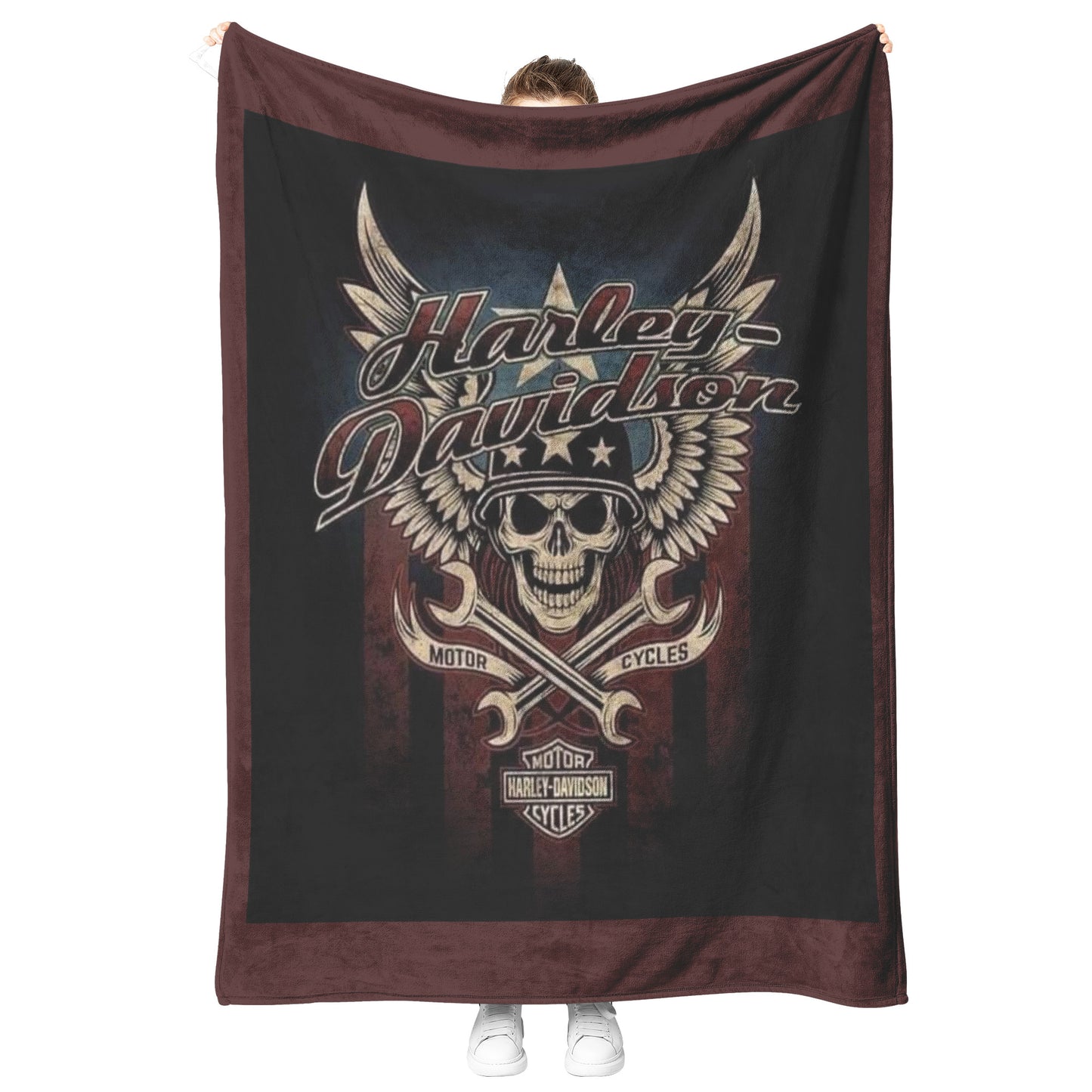 VTG Rustic Harley Davidson Blanket Gift for Bikers Velveteen Plush Fleece Blanket 50 x 60