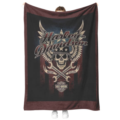 VTG Rustic Harley Davidson Blanket Gift for Bikers Velveteen Plush Fleece Blanket 50 x 60