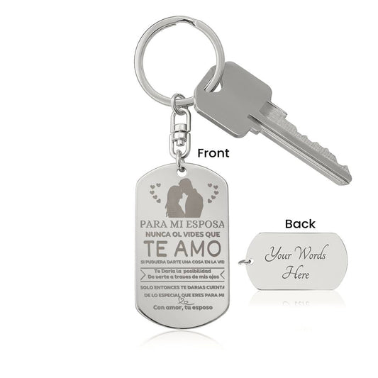 PARA MI ESPOSA | TE AMO | PERSONALIZED SPANISH ENGRAVED DOGTAG KEYCHAIN