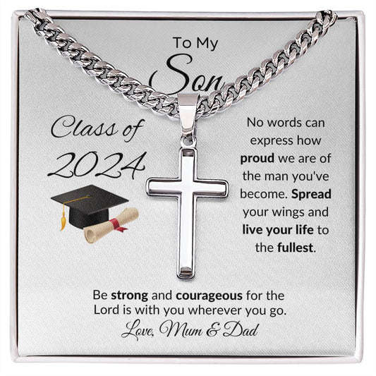 GRADUATION CLASS OF 2024 | TO MY SON | PERSONALIZED CROSS WITH BALL CHAIN | BE STRONG