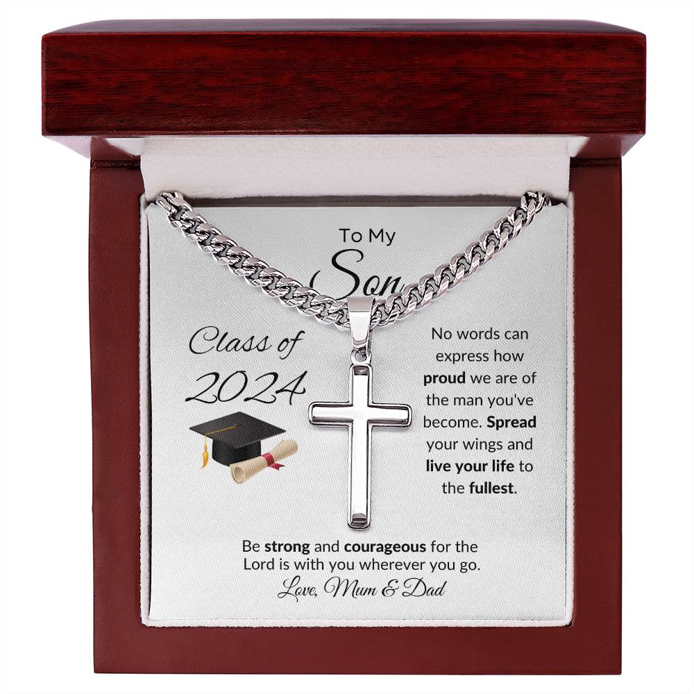 GRADUATION CLASS OF 2024 | TO MY SON | PERSONALIZED CROSS WITH BALL CHAIN | BE STRONG