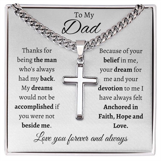 TO MY DAD | CUBAN LINK CHAIN WITH ARTISAN CROSS NECKLACE | THANKS FOR BEING THE MAN