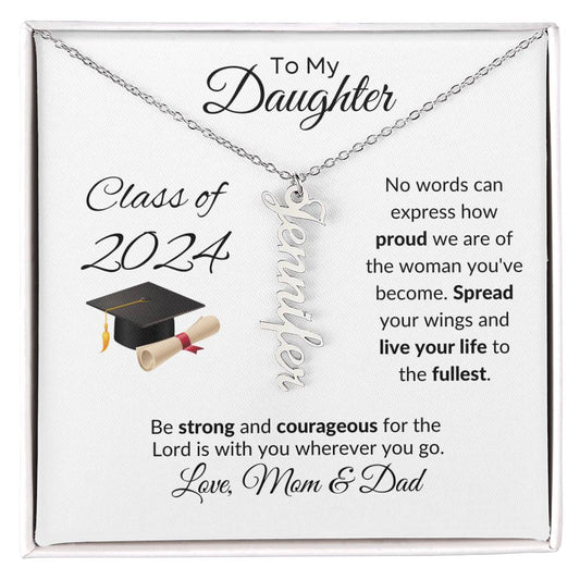 TO MY DAUGHTER | VERTICAL NAME NECKLACE | BE STRONG AND COURAGEOUS