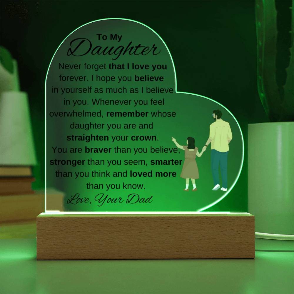 TO MY DAUGHTER | NEVER FORGET THAT I LOVE YOU | HEART ACYLIC PLAQUE