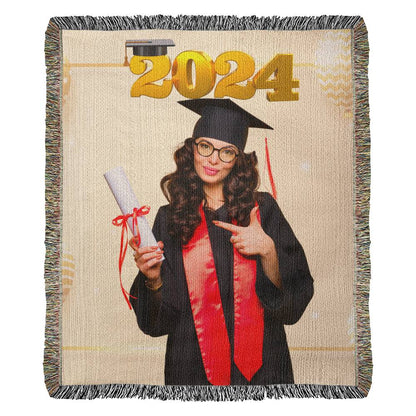 Heirloom Woven Blanket Customized with a Graduation Photo of Your Choice