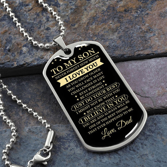 TO MY SON | LUXURY MILITARY NECKLACE DOG TAG | NEVER FORGET