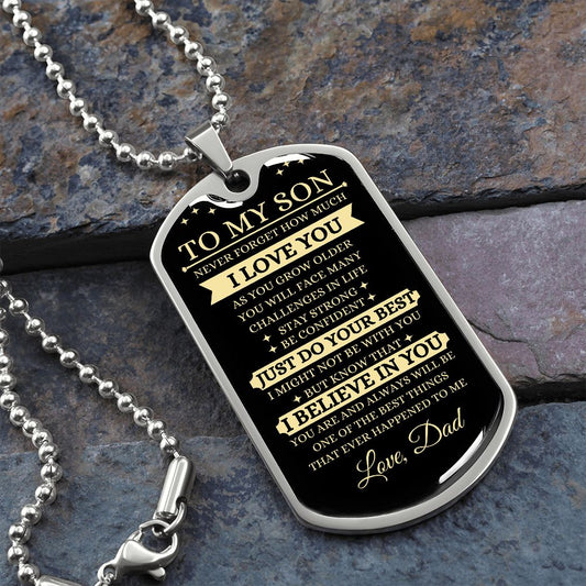 TO MY SON | LUXURY MILITARY NECKLACE DOG TAG | I LOVE YOU