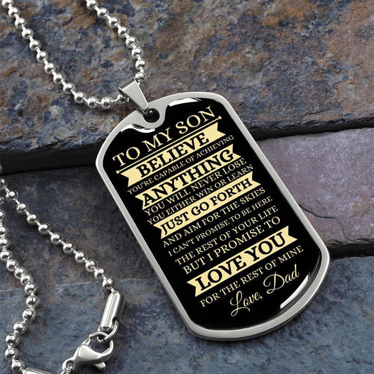 TO MY SON | LUXURY MILITARY NECKLACE DOG TAG | BELIEVE