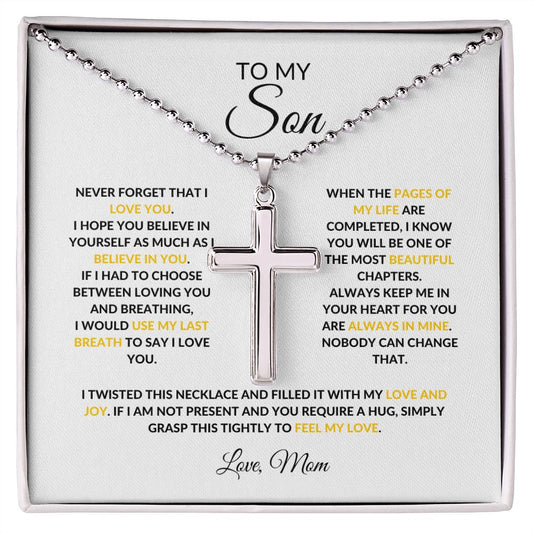 TO MY SON| STAINLESS CROSS NECKLACE| NEVER FORGET I LOVE YOU