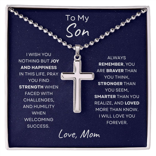 TO MY SON | STAINLESS CROSS NECKLACE | I WISH YOU NOTHING BUT JOY AND HAPPINESS