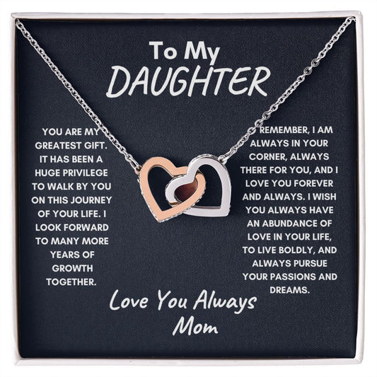 TO MY DAUGHTER | INTERLOCKING HEARTS NECKLACE | REMEMBER I AM ALWAYS IN YOUR CONER