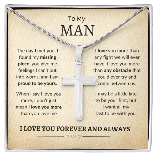 TO MY MAN | STAINLESS STEEL CROSS NECKLACE | I LOVE YOU MORE